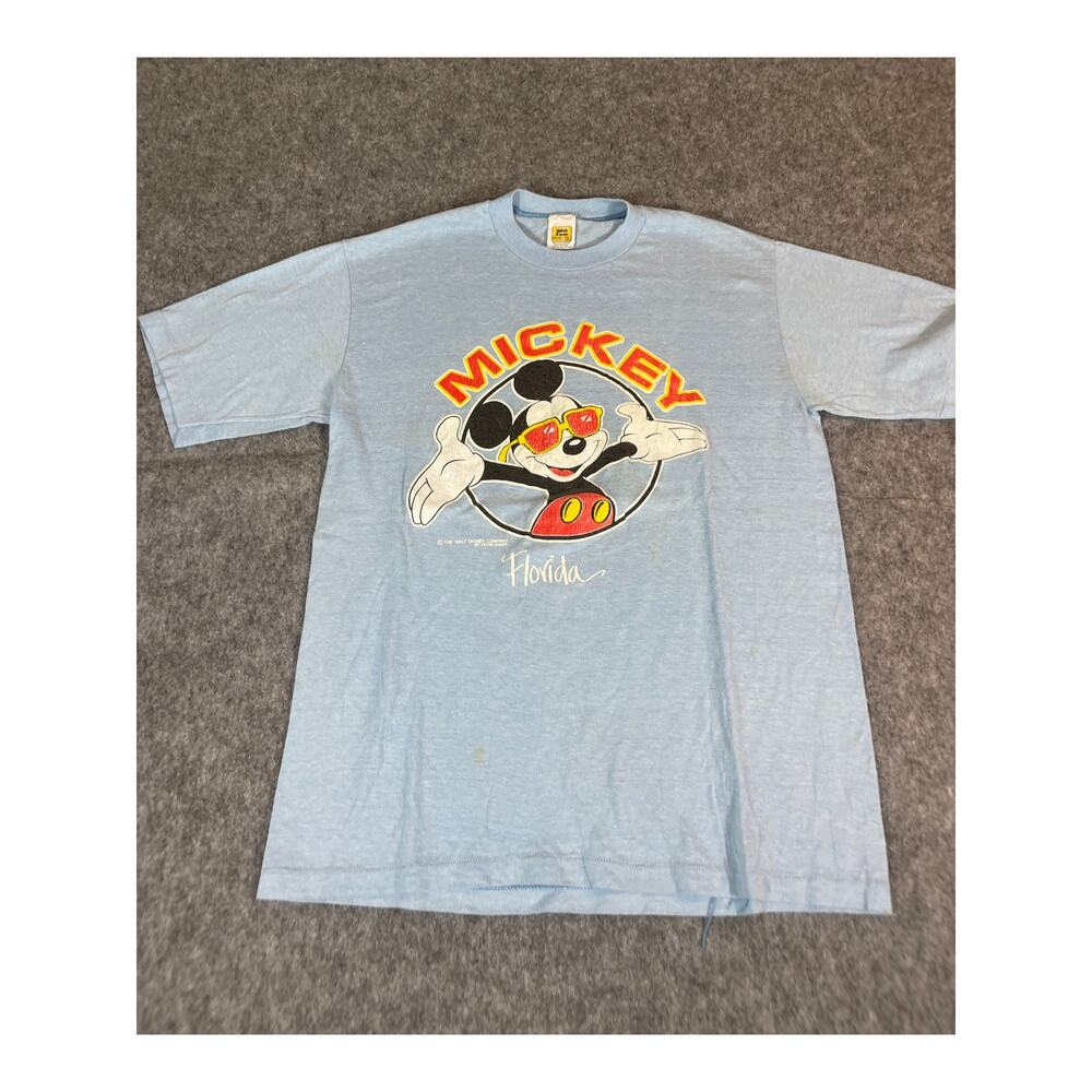 Vintage 70s Mickey Mouse T Shirt Mens XL Blue Florida Disney Graphic Crewneck